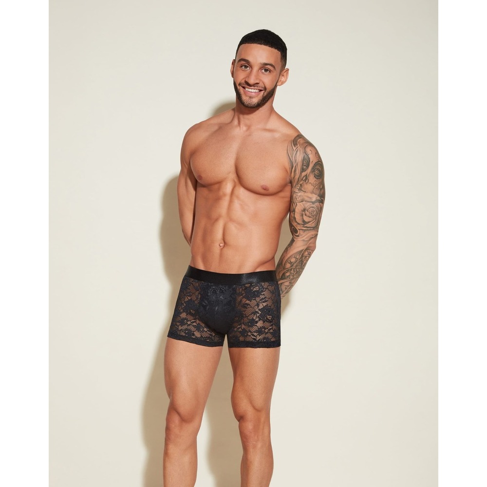 CosaBella Men's Black Lace Trunk – Soft Stretch Stylish Designer Underwear L